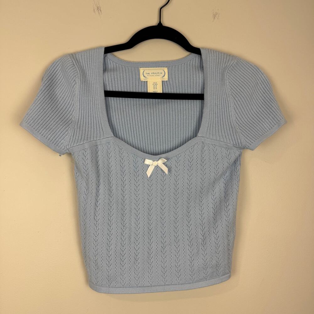 The Prairie by Rachel Ashwell Blue Ribbed Short Sleeve Top Size Medium